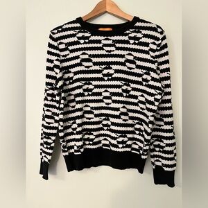 Black & white striped cotton blend sweater with stylized floral motif Joe Fresh